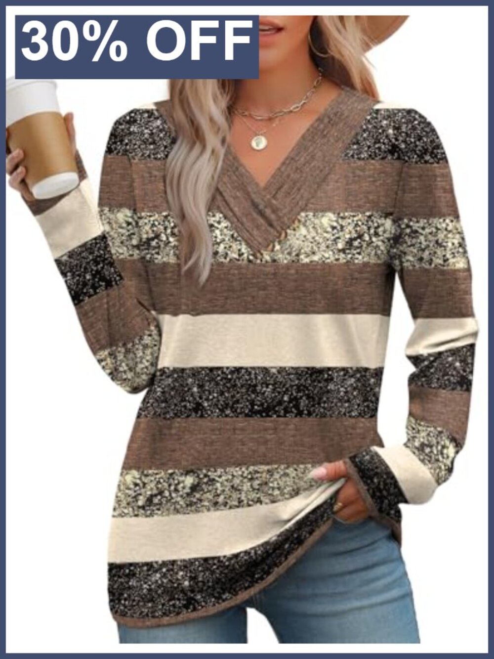 Womens V-Neck Long Sleeve Tunic Top Button Down Loose Fit Fall Shirt